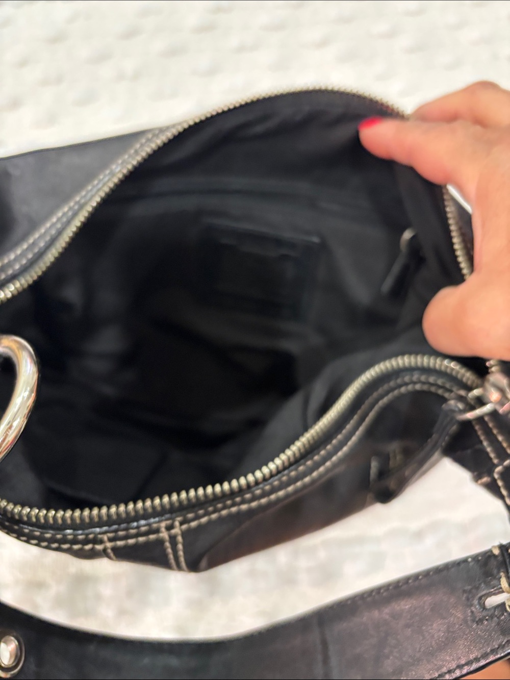Coach Black Leather Crescent Shoulder Bag with White Contrast Stitching - Picture 7 of 8